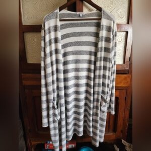 White Birch Gray and White Striped Cardigan Womens Size Large